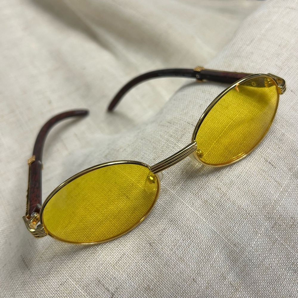 Yellow Oval Sunglasses with Gold Frame